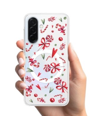 Etui do Samsung Galaxy A36 5G z MagSafe przeźroczyste, silikonowe Flexi, Cukierki świąteczne