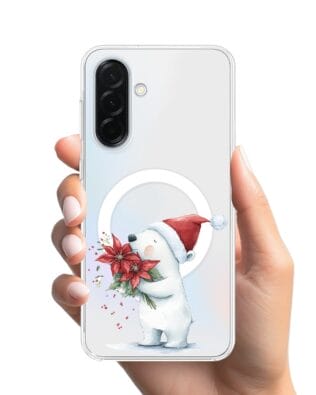Etui do Samsung Galaxy A36 5G z MagSafe przeźroczyste, silikonowe Flexi, Przytulne święta, Miś świąteczny
