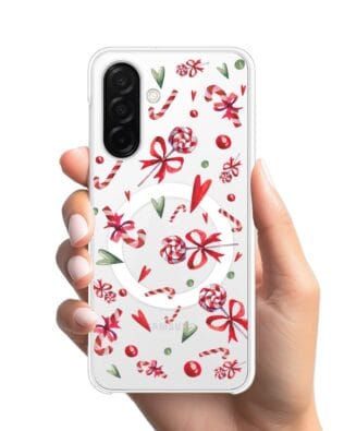 Etui do Samsung Galaxy A26 5G z MagSafe przeźroczyste, silikonowe Flexi, Cukierki świąteczne