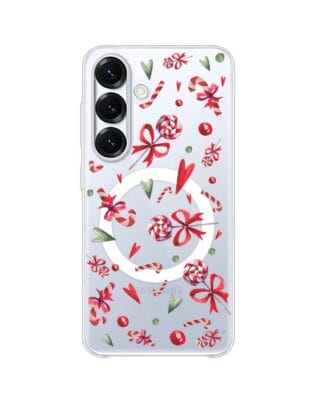 Etui do Samsung Galaxy S25 Plus z MagSafe przeźroczyste, silikonowe Flexi, Cukierki świąteczne