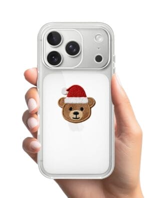 Etui do iPhone 17 Pro przeźroczyste, silikonowe Flexi, Przytulne święta, Miś mikołajek