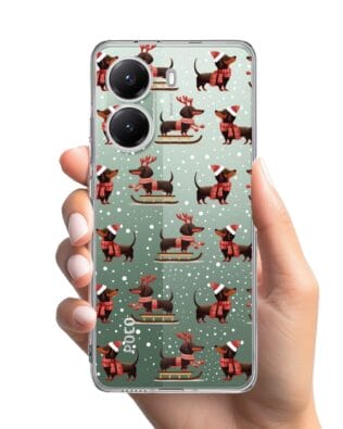 Etui do Xiaomi POCO X7 Pro przeźroczyste, silikonowe Flexi, Przytulne święta, Jamniki na saniach