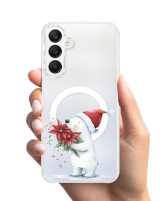 Etui do Samsung Galaxy A25 5G z MagSafe przeźroczyste, silikonowe Flexi, Przytulne święta, Miś świąteczny