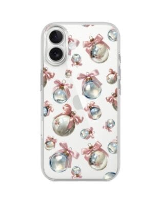 Etui do iPhone 17 przeźroczyste, silikonowe Flexi, Przytulne święta, Pastelowe bombki