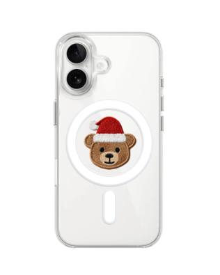 Etui do iPhone 16 Plus z MagSafe przeźroczyste, silikonowe Flexi, Przytulne święta, Miś mikołajek