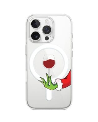 Etui do iPhone 13 Pro z MagSafe przeźroczyste, silikonowe Flexi, Zielony psotnik z lampką wina