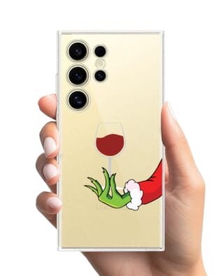 Etui do Samsung Galaxy S24 Ultra przeźroczyste, silikonowe Flexi, Zielony psotnik z lampką wina