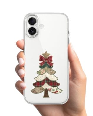 Etui do iPhone 17 przeźroczyste, silikonowe Flexi, Przytulne święta, Kraciasta choinka
