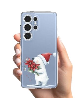 Etui do Samsung Galaxy S25 Ultra przeźroczyste, silikonowe Flexi, Przytulne święta, Miś świąteczny