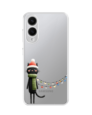 Etui do Samsung Galaxy S25 Edge przeźroczyste, silikonowe Flexi, Przytulne święta, Kot przebrany za elfa