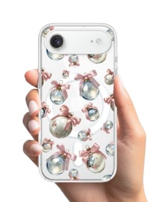 Etui do iPhone Air z MagSafe przeźroczyste, silikonowe Flexi, Przytulne święta, Pastelowe bombki