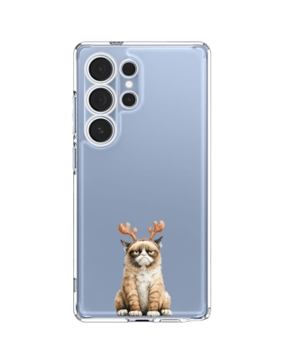 Etui do Samsung Galaxy S25 Ultra przeźroczyste, silikonowe Flexi, Przytulne święta, Kot który nie chciał być reniferem