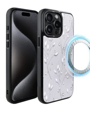 Etui do iPhone 15 Pro Max IBIZU DropGuard Matt z MagSafe, Zimowa magia, Lodowe kwiaty