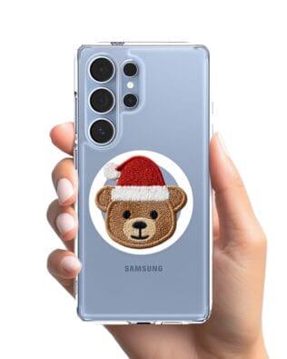 Etui do Samsung Galaxy S25 Ultra z MagSafe przeźroczyste, silikonowe Flexi, Przytulne święta, Miś mikołajek