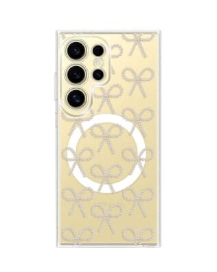 Etui do Samsung Galaxy S24 Ultra z MagSafe przeźroczyste, silikonowe Flexi, Przytulne święta, złote kokardki
