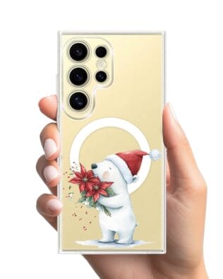 Etui do Samsung Galaxy S24 Ultra z MagSafe przeźroczyste, silikonowe Flexi, Przytulne święta, Miś świąteczny
