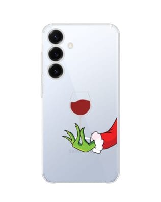 Etui do Samsung Galaxy S25 przeźroczyste, silikonowe Flexi, Zielony psotnik z lampką wina