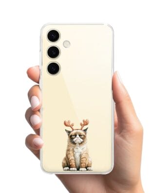 Etui do Samsung Galaxy S24 Plus przeźroczyste, silikonowe Flexi, Przytulne święta, Kot który nie chciał być reniferem