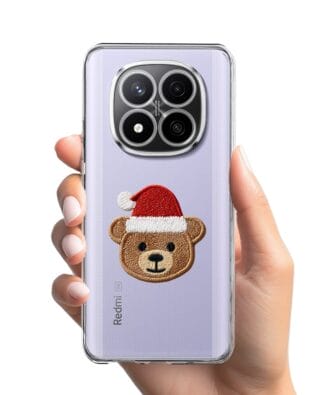 Etui do Xiaomi Redmi Note 14 Pro 4G przeźroczyste, silikonowe Flexi, Przytulne święta, Miś mikołajek