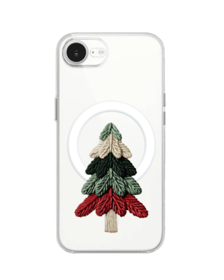 Etui do iPhone 16e z MagSafe przeźroczyste, silikonowe Flexi, Przytulne święta, Dziana choinka