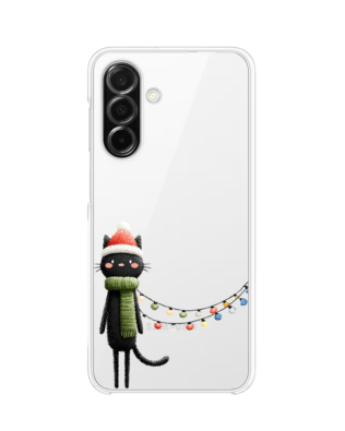 Etui do Samsung Galaxy A26 5G przeźroczyste, silikonowe Flexi, Przytulne święta, Kot przebrany za elfa