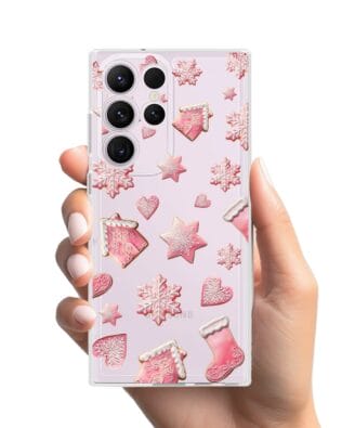 Etui do Samsung Galaxy S23 Ultra przeźroczyste, silikonowe Flexi, Przytulne święta, Różowe pierniczki