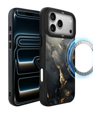 Etui do iPhone 17 Pro Max IBIZU DropGuard Matt z MagSafe, Ethereal Essence, Czarny diament ze złotem