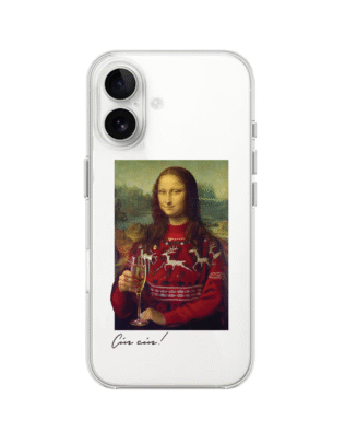 Etui do iPhone 16 przeźroczyste, silikonowe Flexi, świąteczna Mona Lisa z szampanem