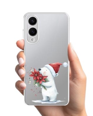 Etui do Samsung Galaxy S25 Edge przeźroczyste, silikonowe Flexi, Przytulne święta, Miś świąteczny