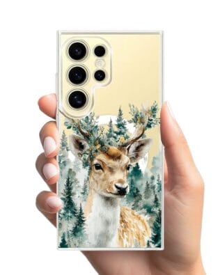 Etui do Samsung Galaxy S24 Ultra z MagSafe przeźroczyste, silikonowe Flexi, Przytulne święta, Leśny jelonek