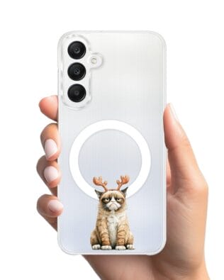 Etui do Samsung Galaxy A25 5G z MagSafe przeźroczyste, silikonowe Flexi, Przytulne święta, Kot który nie chciał być reniferem