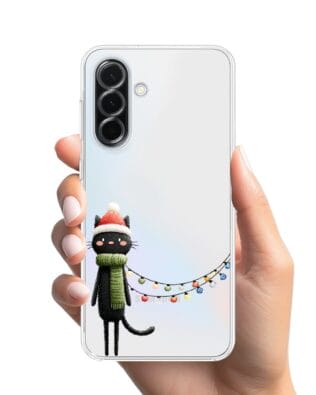 Etui do Samsung Galaxy A36 5G przeźroczyste, silikonowe Flexi, Przytulne święta, Kot przebrany za elfa