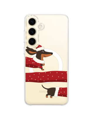 Etui do Samsung Galaxy S24 Plus z MagSafe przeźroczyste, silikonowe Flexi, Przytulne święta, świąteczny jamnik