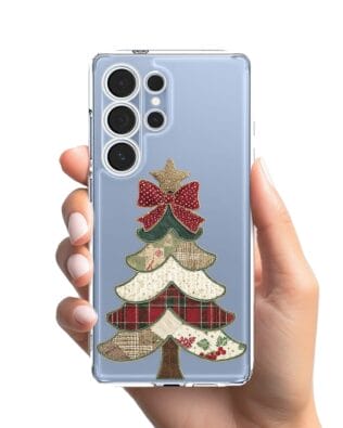 Etui do Samsung Galaxy S25 Ultra przeźroczyste, silikonowe Flexi, Przytulne święta, Kraciasta choinka