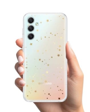 Etui do Samsung Galaxy A34 5G przeźroczyste, silikonowe Flexi, Zimowa magia, Złote gwiazdki