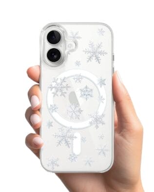 Etui do iPhone 16 Plus z MagSafe przeźroczyste, silikonowe Flexi, Zimowa magia, Delikatne płatki śniegu