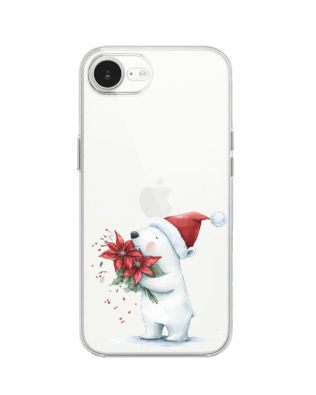 Etui do iPhone 16e przeźroczyste, silikonowe Flexi, Przytulne święta, Miś świąteczny