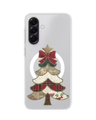 Etui do Samsung Galaxy A56 5G z MagSafe przeźroczyste, silikonowe Flexi, Przytulne święta, Kraciasta choinka