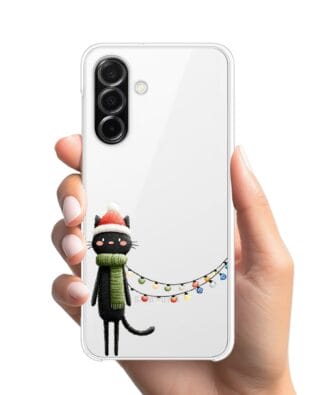 Etui do Samsung Galaxy A26 5G przeźroczyste, silikonowe Flexi, Przytulne święta, Kot przebrany za elfa