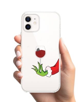 Etui do iPhone 12 przeźroczyste, silikonowe Flexi,  zielony psotnik z lampką wina