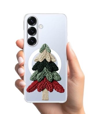Etui do Samsung Galaxy S25 z MagSafe przeźroczyste, silikonowe Flexi, Przytulne święta, Dziana choinka