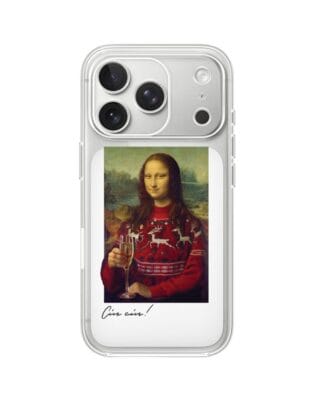 Etui do iPhone 17 Pro Max przeźroczyste, silikonowe Flexi, Mona Lisa z szampanem