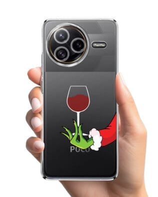 Etui do Xiaomi POCO F7 Ultra przeźroczyste, silikonowe Flexi, Zielony psotnik z lampką wina