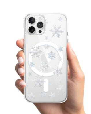 Etui do iPhone 12 Pro z MagSafe przeźroczyste, silikonowe Flexi, Zimowa magia, Delikatne płatki śniegu