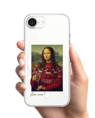 Etui do iPhone 16e z MagSafe przeźroczyste, silikonowe Flexi, Mona Lisa z szampanem