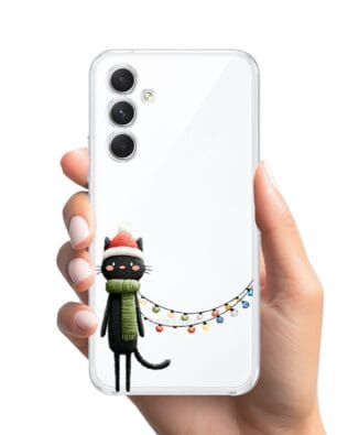 Etui do Samsung Galaxy A54 5G przeźroczyste, silikonowe Flexi, Przytulne święta, Kot przebrany za elfa