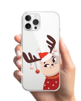 Etui do iPhone 12 Pro przeźroczyste, silikonowe Flexi, Kotek przebrany za reniferka