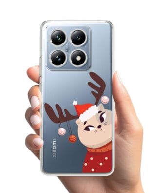 Etui do Xiaomi 14T przeźroczyste, silikonowe Flexi, Kotek przebrany za reniferka