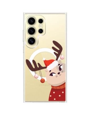Etui do Samsung Galaxy S24 Ultra z MagSafe przeźroczyste, silikonowe Flexi, Kotek przebrany za reniferka