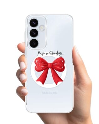 Etui do Samsung Galaxy A55 5G z MagSafe przeźroczyste, silikonowe Flexi, Przytulne święta, Czerwona kokarda